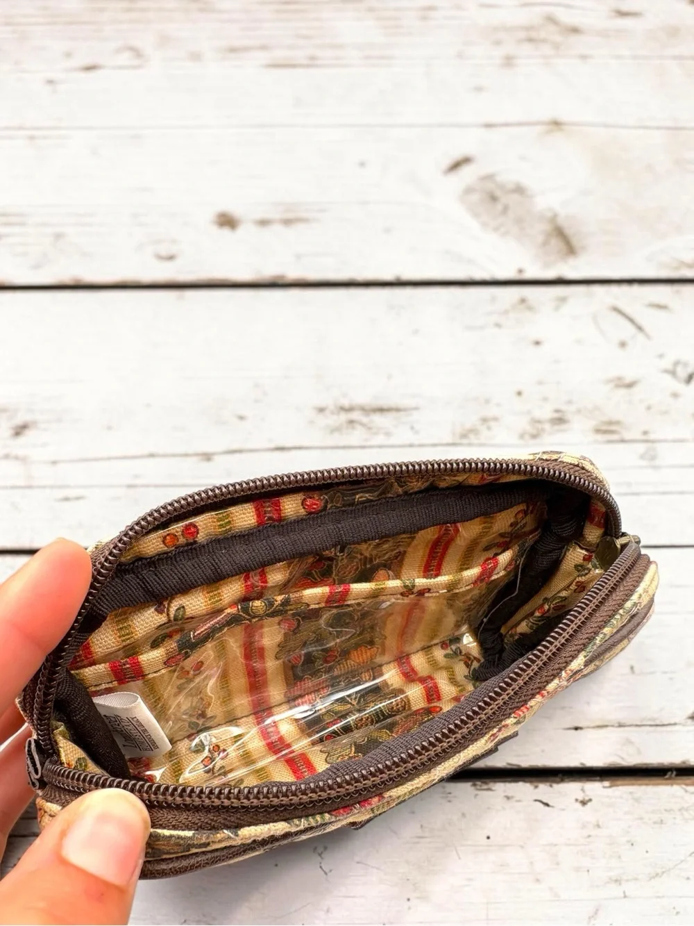 Y2K Longaberger Fabric Zip Cosmetic Bag “Autumn Path” Pattern Clutch Wallet EUC